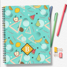 Cahier scolaire à motif aqua Fruit Memphis