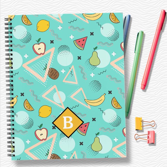 Cahier scolaire à motif aqua Memphis de fruits (Créateur téléchargé)