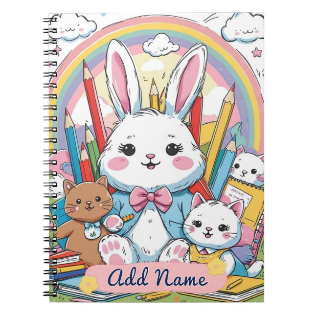 Cahier Scolaire Arc-en-ciel de Lapin Mignon Modifi (Devant)