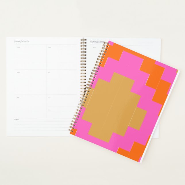 Cahier scolaire géométrique rose orange rétro groo (Devant avec enveloppe)