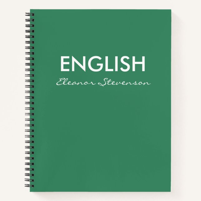 Cahier Scolaire Personnalisé Vert Classe d'Anglais (Devant)