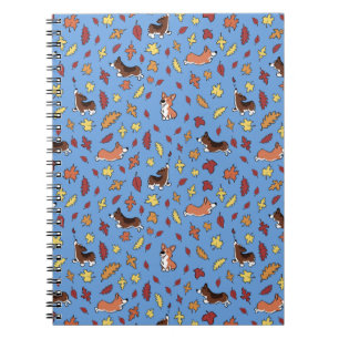Cahier Simple Bleu Feuilles d'Automne Corgi