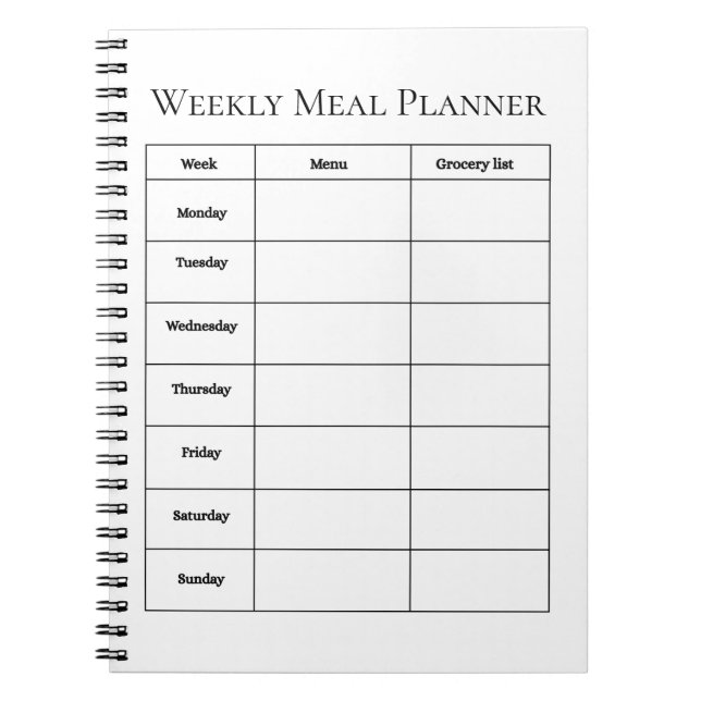 Cahier simple de planification des repas hebdomada (Devant)
