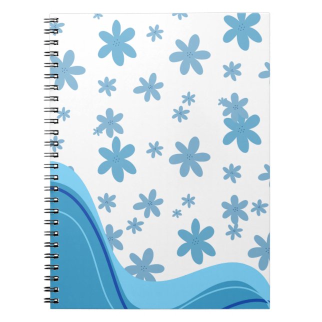 Cahier spiralé à esthétique bleue et blanche. (Devant)