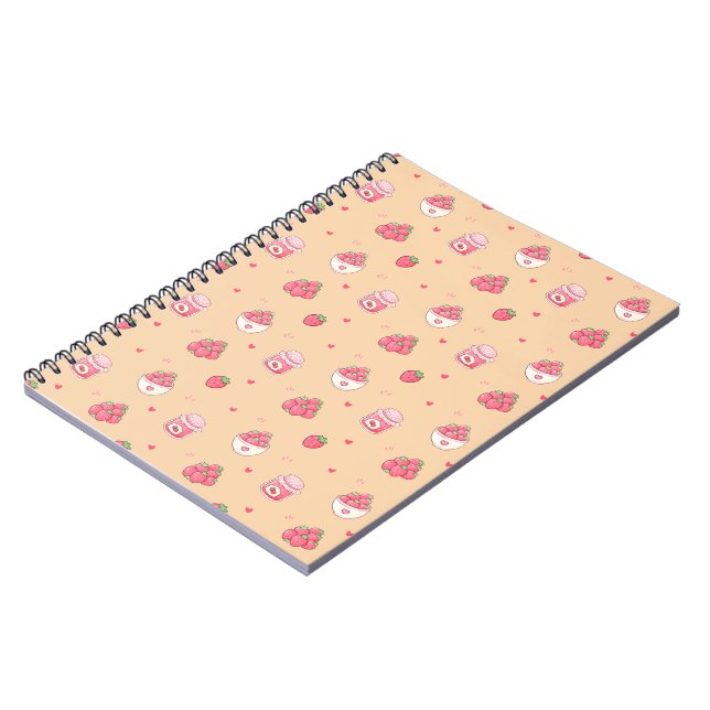Cahier Spirale à Motif de Fraise Mignon (Côté gauche)