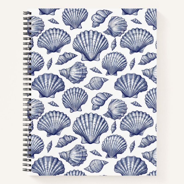 Cahier spiralé à thème plage coquillage bleu (Devant)