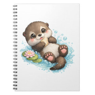 Cahier spiralé bébé loutre mignonne flottant dans 