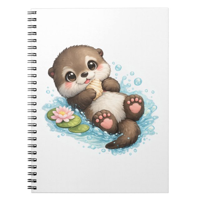 Cahier spiralé bébé loutre mignonne flottant dans  (Devant)