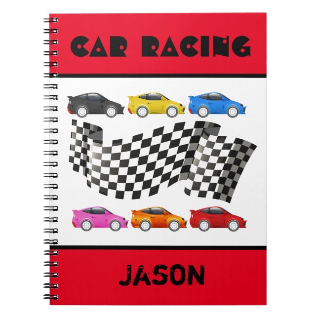 Cahier spiralé course automobile voiture rouge (Devant)