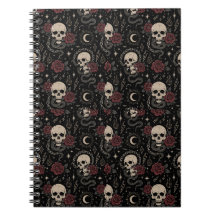 Cahier spiralé crâne gothique et rose rouge