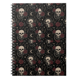 Cahier spiralé crâne gothique et rose rouge