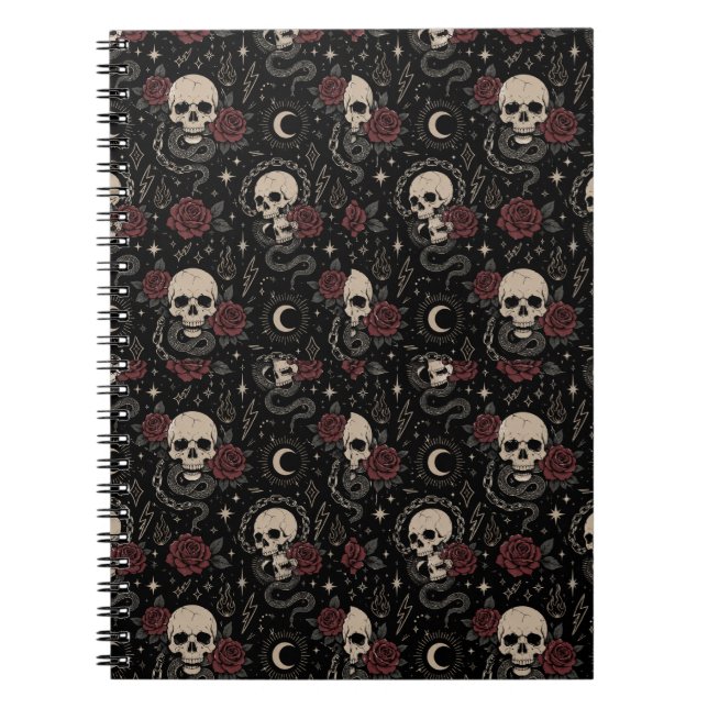 Cahier spiralé crâne gothique et rose rouge (Devant)