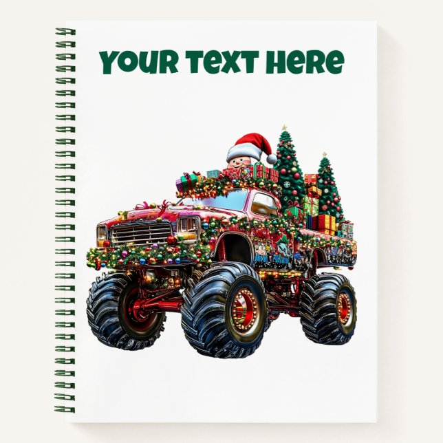 Cahier spiralé de Noël de Monster Truck modifiable (Devant)