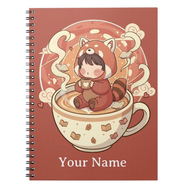 Cahier spiralé d'étude de café Red Panda Kawaii (Devant)