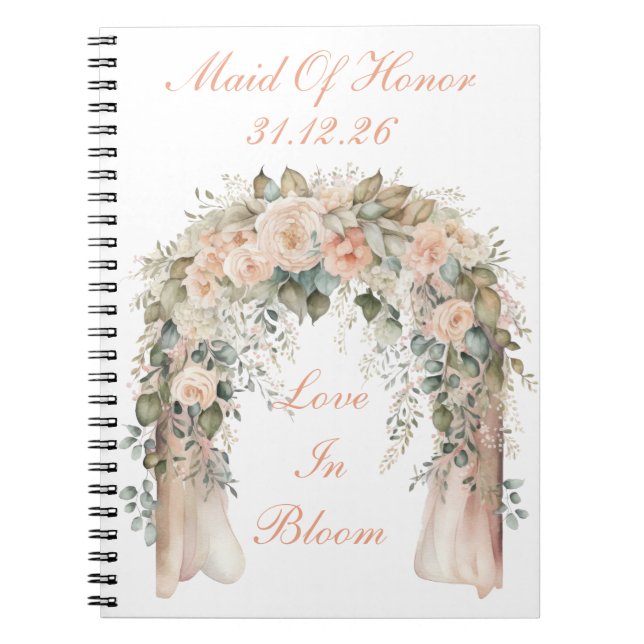 Cahier spiralé élégant avec fleurs de pêcher pour  (Devant)