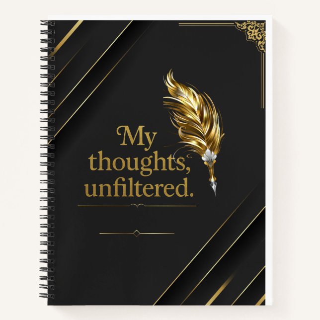 Cahier spiralé élégant noir et or. (Devant)