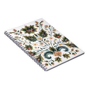 Cahier spiralé élégant vintage folk floral damassé