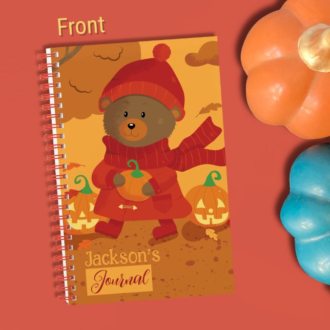 Cahier Spirale Enfant Ours Brun Automne (Cute brown bear kid autumn journal .)