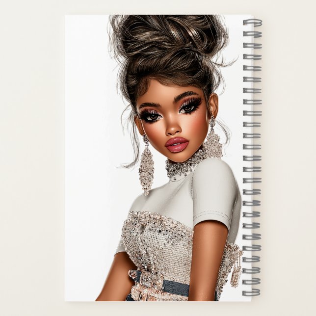 Cahier spiralé fille glamour pailletée et sculptée (Verso)