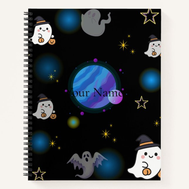 Cahier Spirale Galaxie Halloween Mignon et Effraya (Devant)