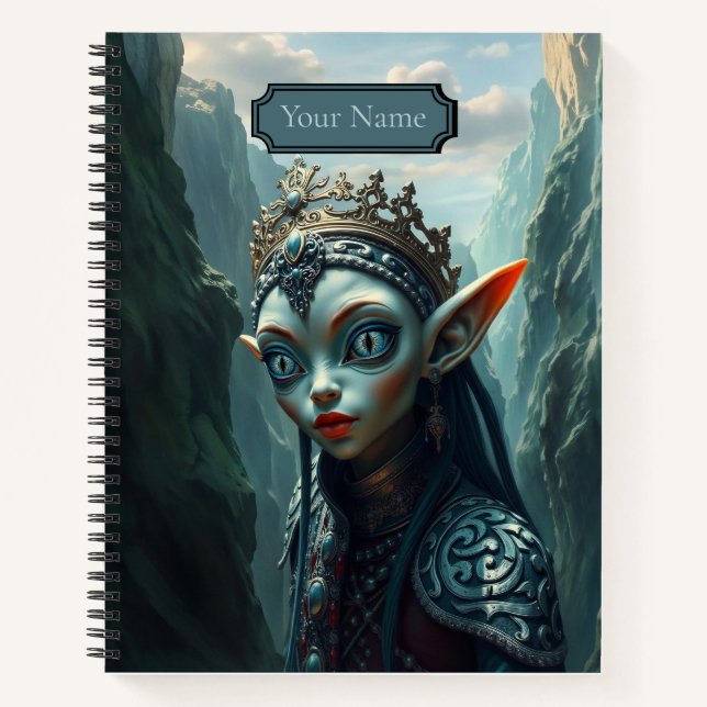 Cahier Spirale Gothique Bleu de la Déesse Elfe Xyl (Devant)