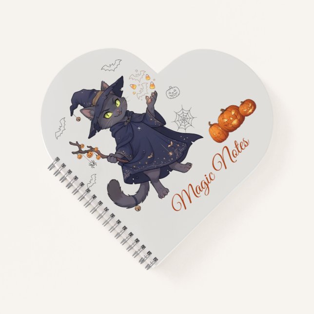 Cahier spiralé Halloween Chat Magique Mignon (Devant)