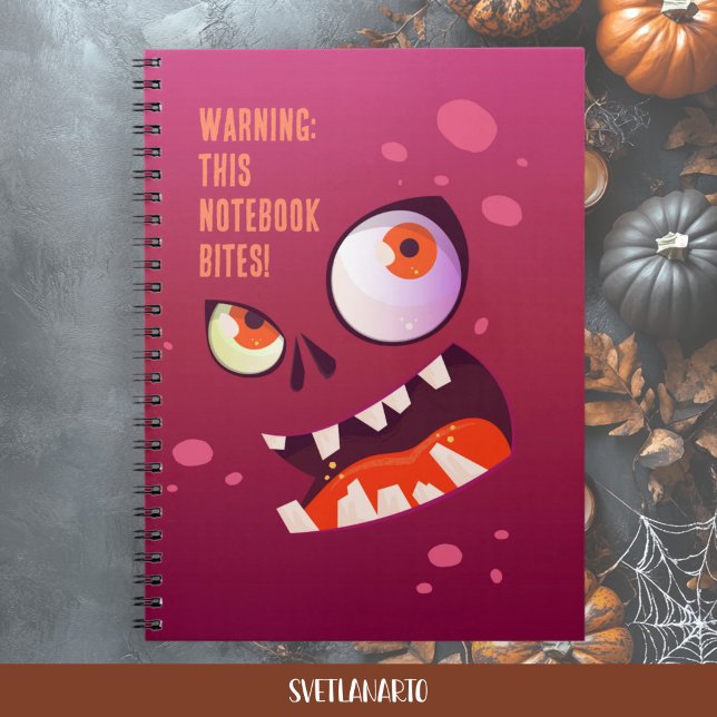 Cahier spiralé Halloween visage de zombie aux yeux (Frontal view)