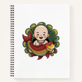 Cahier spiralé |  Joli garçon avec carpe koï chanc