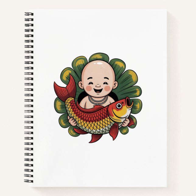 Cahier spiralé |  Joli garçon avec carpe koï chanc (Devant)