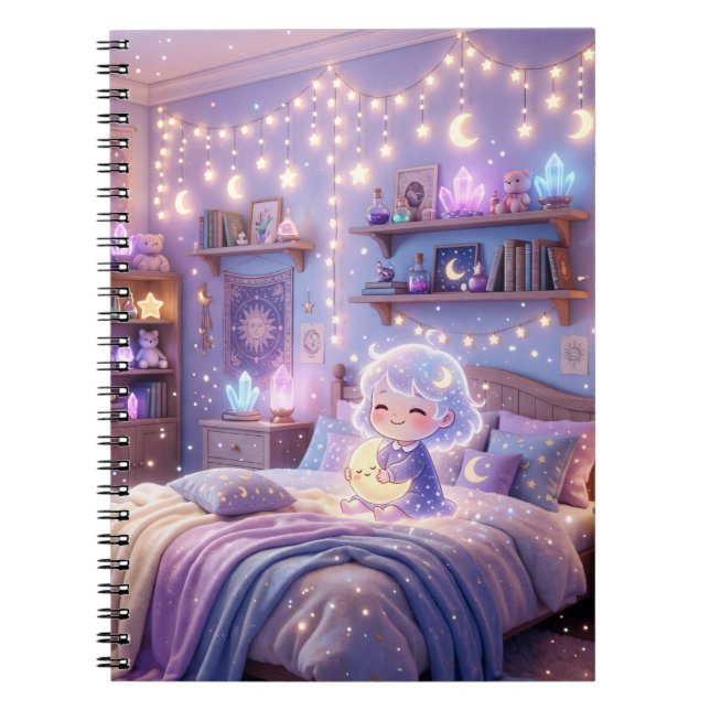 Cahier Spirale Kawaii Rêves au Clair de Lune (Devant)