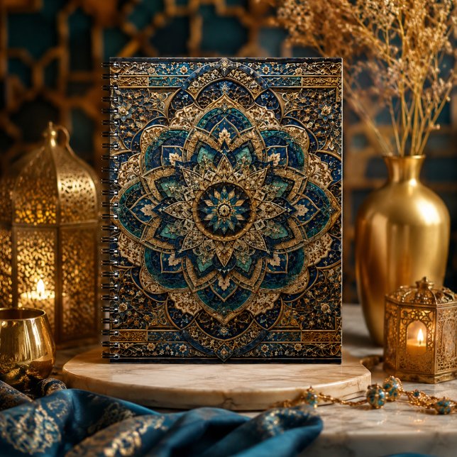 Cahier spiralé mandala islamique bleu et or | Moro (Créateur téléchargé)