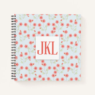 Cahier spiralé motif fleur de corail 21,59 cm x 21