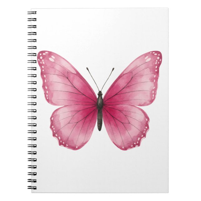 Cahier spiralé papillon rose esthétique  (Devant)