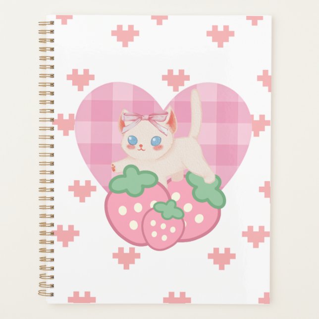 Cahier Spirale Rose à Coeur et Chat Mignon (Devant)