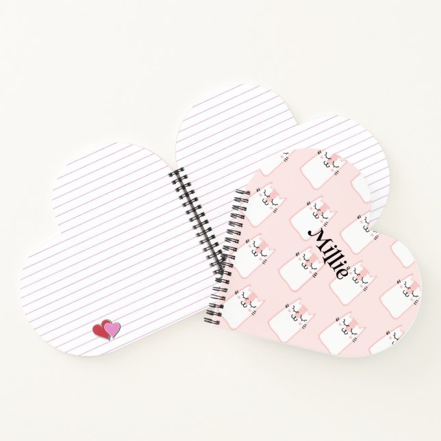 Cahier Spirale Scolaire Motif Chat Rose en Forme d (Intérieur)