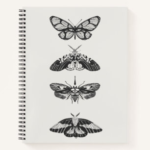 Cahier spiralé vintage noir et blanc papillon