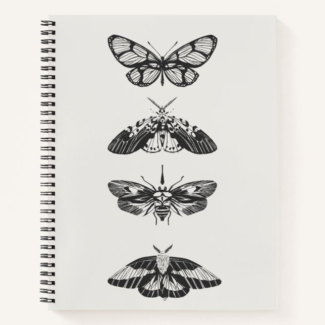 Cahier spiralé vintage noir et blanc papillon (Devant)