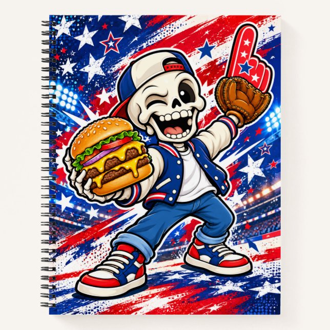Cahier squelette de baseball américain drôle – Bur (Devant)