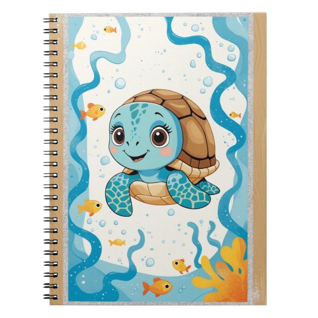 Cahier Tortue Mignonne, Journal Thème Océan, Kawai (Devant)
