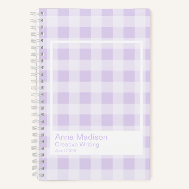 Cahier transparent à cadre en gingham lavande (Recto)