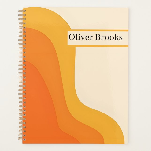 Cahier Vagues Orange Rétro Nom Personnalisé (Devant)