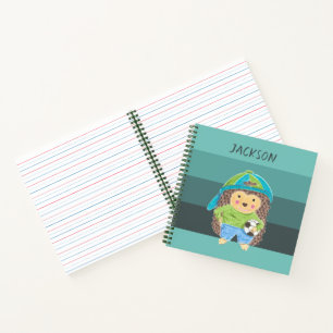 Cahier vert pour enfants avec hérisson et ballon d