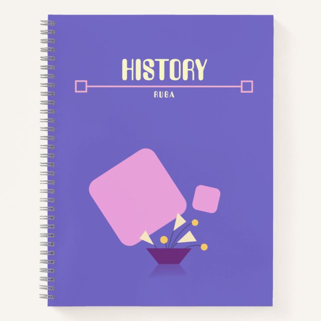 Cahier violet avec fleurs géométriques jaunes  (Devant)