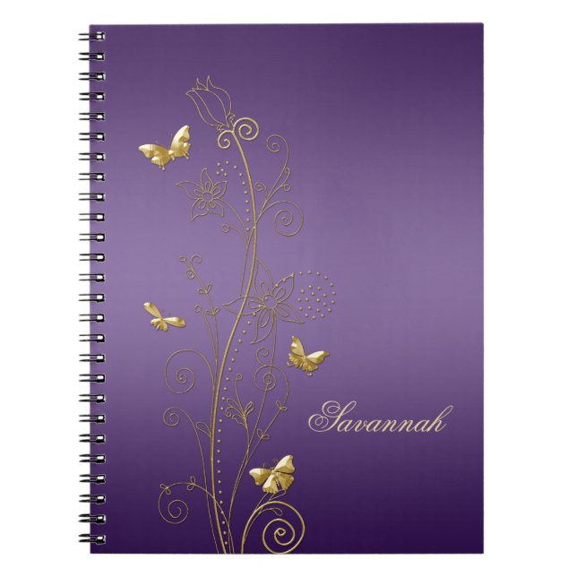 Cahiers Papillons Floraux Violet avec Or (Devant)