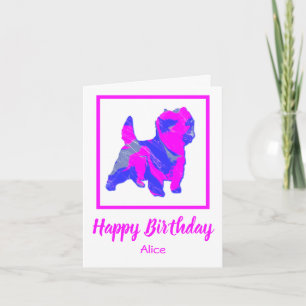 Cairn Terrier Chien rose Drôle Carte d'anniversair