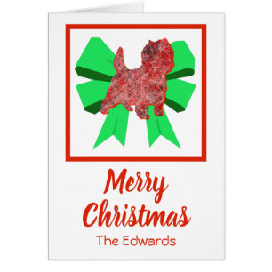Cairn Terrier mignonne Christmas Dog & Bow Card