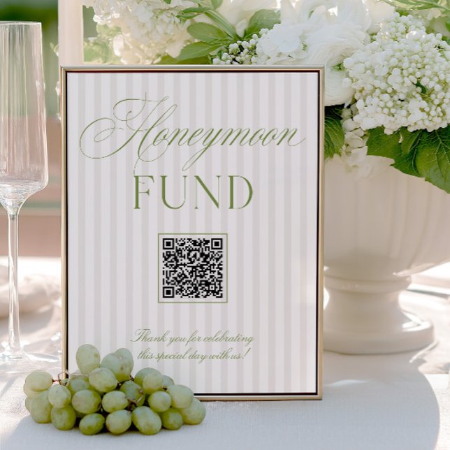 Caisse de Lune de Miel Code QR Panneau Vert Sauge  (Sage Green & Beige Honeymoon Fund QR Code Sign)