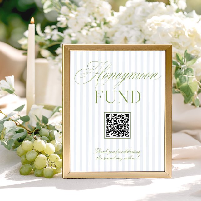 Caisse de Noces Cadeaux Vert Sauge & Bleu Code QR  (Sage Green & Blue Honeymoon Fund QR Code Sign)