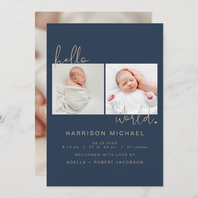 CAITLIN Marine Blue Nouveau-né Photo Faire-part (Devant / Derrière)