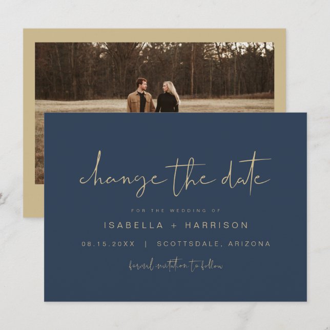 CAITLIN Marine et Gold Changer la date Invitation (Devant / Derrière)